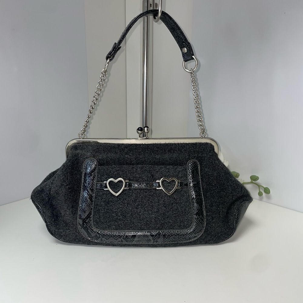 Elegant Black Shoulder Bag with Heart Details